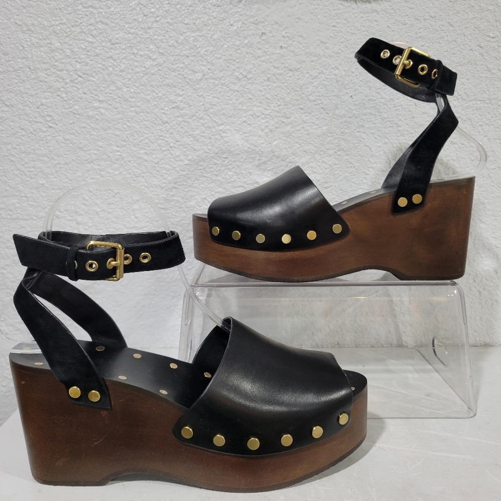 Madewell The Anouk Platform Clog Sandal NU631 Size 7.5 Leather Wood - Picture 5 of 13